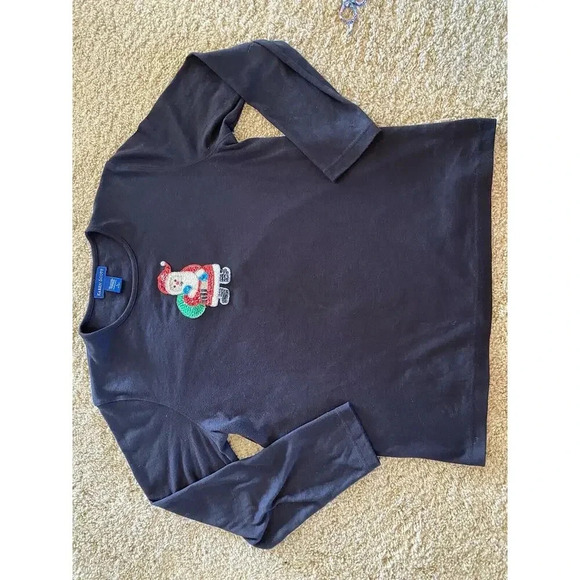 Karen Scott Womens Size Large Black Christmas Santa Sequin Shirt Top Long Vtg - Picture 4 of 7